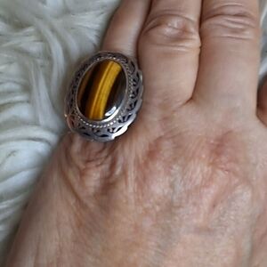 Vintage Sterling Silver Adjustable Tiger Eye Ring